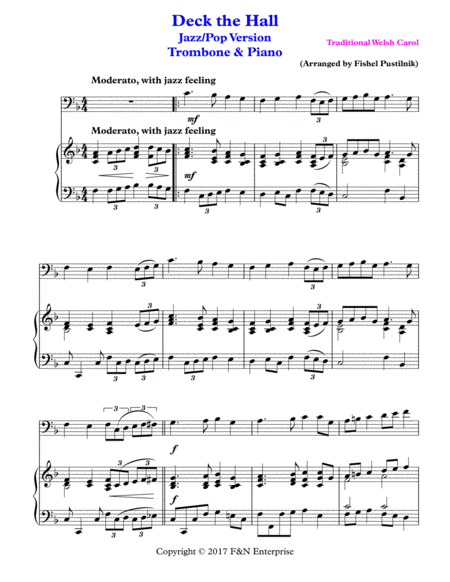 Deck The Hall For Trombone And Piano Jazz Pop Arrangement Page 2