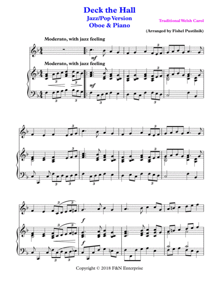 Deck The Hall Piano Background For Oboe And Piano Page 2