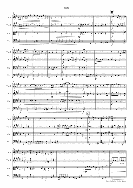 Deck The Halls Christmas Carol Polyphonic String Quartet Page 2