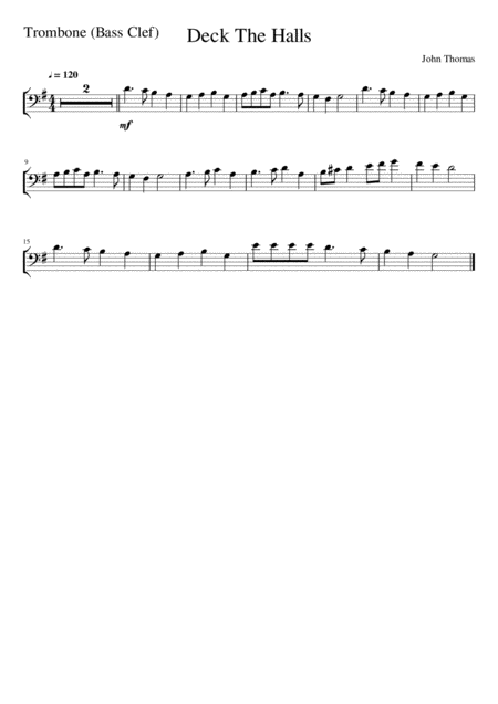 Deck The Halls Trombone Bass Clef Solo Page 2