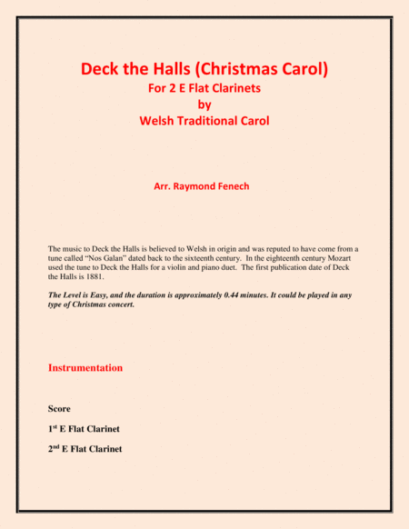 Deck The Halls Welsh Traditional Chamber Music Woodwind 2 E Flat Clarinets Easy Level Page 2