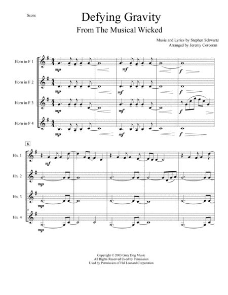 Defying Gravity For Four French Horns Page 2