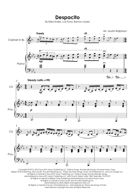 Despacito Clarinet And Piano Intermediate Level Page 2