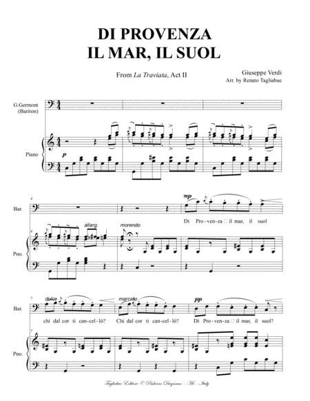 Di Provenza Il Mar Il Suol G Verdi Arr For Bariton And Piano With Mp3 Of Instrumental Base For Piano Embedded In Pdf File Page 2