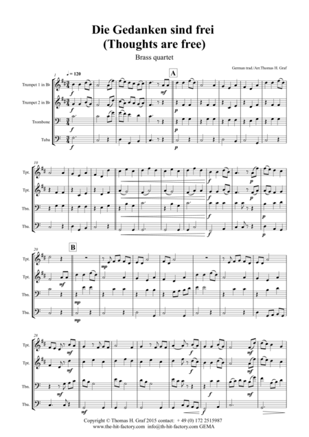 Die Gedanken Sind Frei Thoughts Are Free German Folk Song Brass Quartet Page 2
