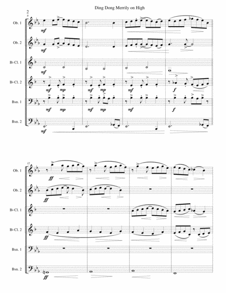 Ding Dong Merrily On High Jazzed Up Version For Wind Sextet 2 Oboes 2 Clarinets 2 Bassoons Page 2