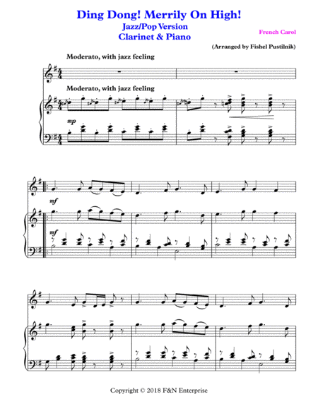 Ding Dong Merrily On High Piano Background For Clarinet And Piano Page 2