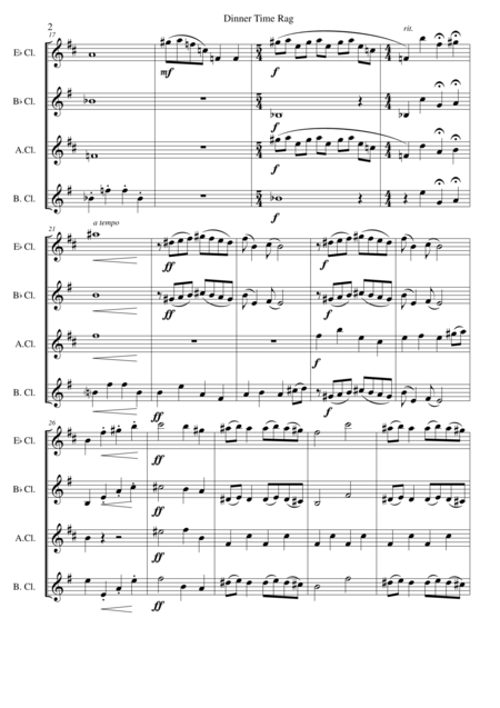 Dinner Time Rag For Clarinet Quartet E Flat Clarinet B Flat Clarinet Alto Clarinet Bass Clarinet Page 2