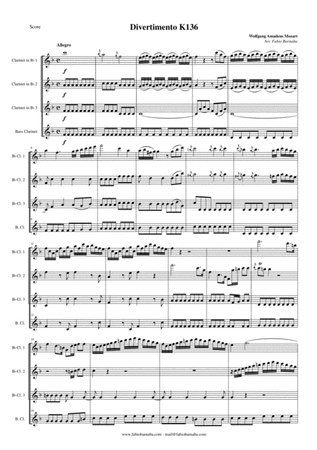 Divertimento In D Major K136 For Clarinet Quartet Or Clarinet Choir Page 2