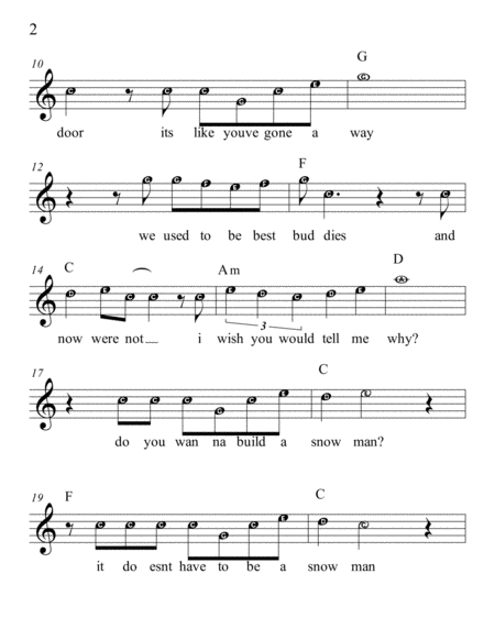 Do You Want To Build A Snowman Easy To Read Aplhabetized Big Notes With Chords For C Instruments Page 2
