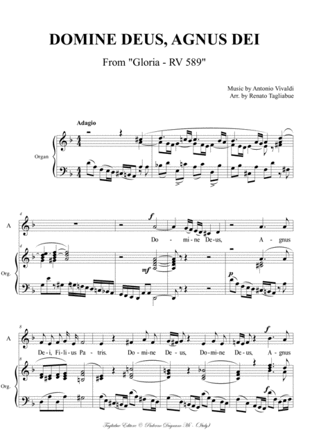 Domine Deus Agnus Dei Vivaldi From Gloria Rv 589 For Alto Satb Choir And Piano Organ Page 2