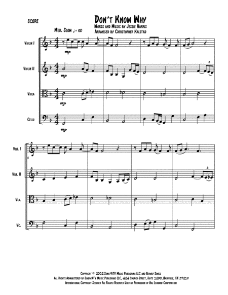 Dont Know Why String Quartet Page 2