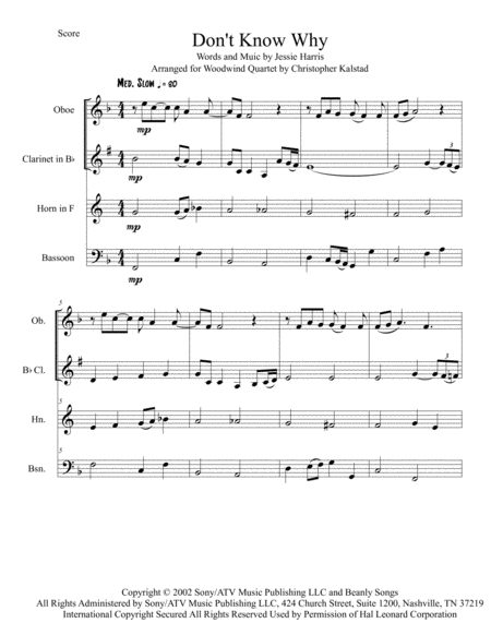 Dont Know Why Woodwind Quartet Page 2