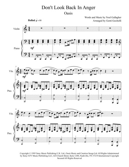 Dont Look Back In Anger Violin And Piano Page 2