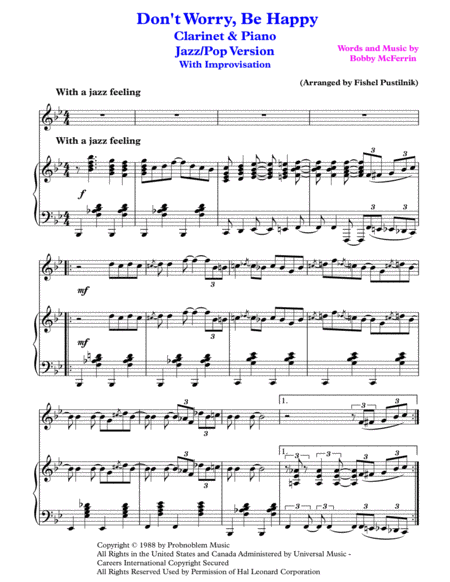 Dont Worry Be Happy For Clarinet And Piano Jazz Pop Version With Improvisation Page 2