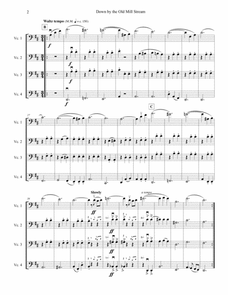 Down By The Old Mill Stream Arranged For Four Intermediate Cellos Cello Quartet Page 2