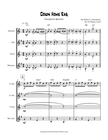 Down Home Rag Saxophone Quartet Page 2