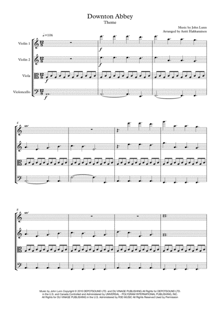 Downton Abbey Theme String Quartet Page 2