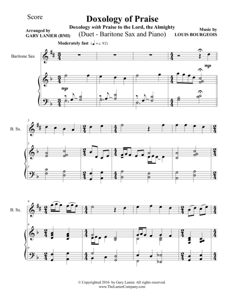 Doxology Of Praise Duet Baritone Sax Piano With Parts Page 2