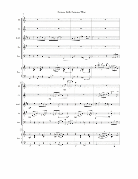 Dream A Little Dream Of Mine For Woodwind Quintet Piano Page 2