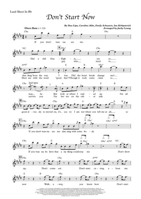 Dua Lipa Dont Start Now Lead Sheet In Bb Page 2