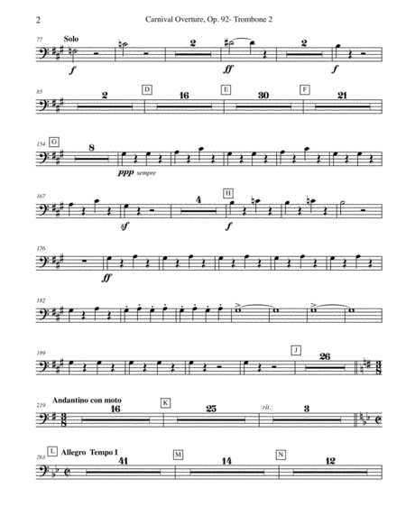 Dvorak Carnival Overture Trombone Bass Clef 2 Transposed Part Op 92 Page 2