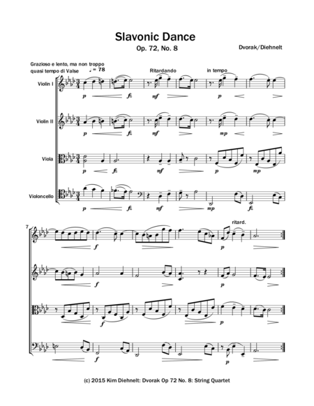 Dvorak Slavonic Dance Op 72 No 8 For String Quartet Score Page 2