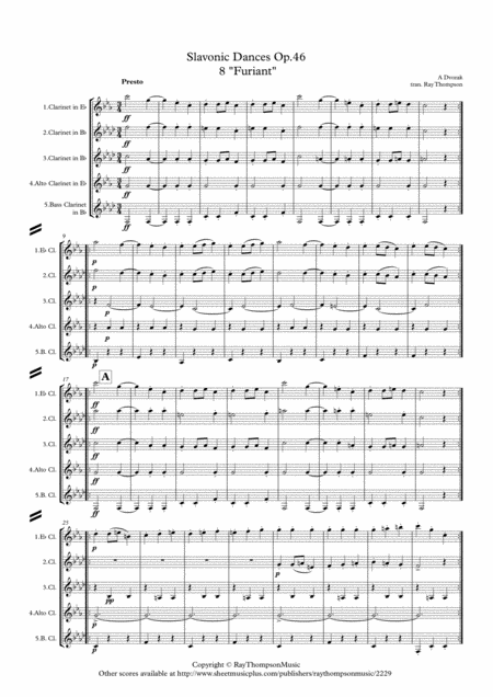 Dvorak Slavonic Dances Op 46 No 8 In G Minor Furiant Clarinet Quintet Page 2