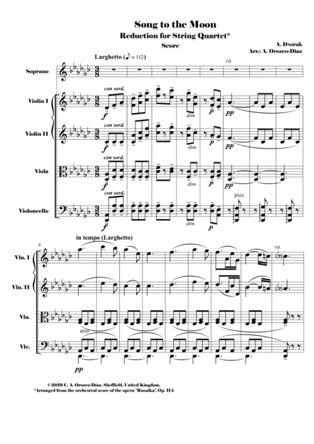 Dvorak Song To The Moon From Rusalka Op 114 Reduction For Soprano And String Quartet Score Page 2