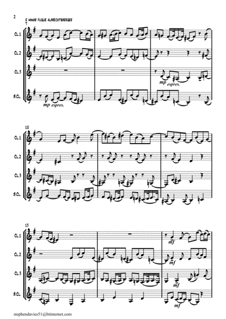 E Minor Fugue By Johann Georg Albrechtsberger For Clarinet Quartet Page 2