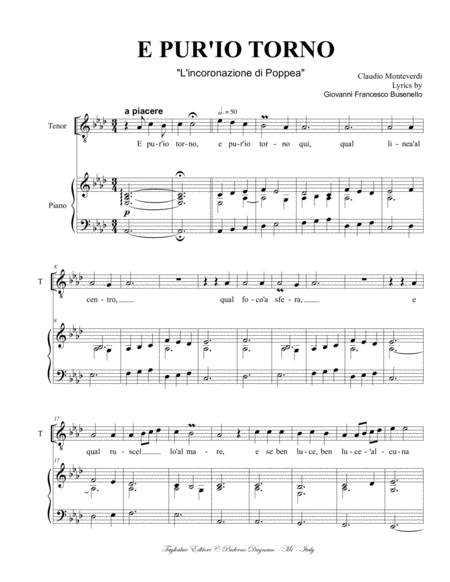 E Pur Io Torno From L Incoronazione Di Poppea C Monteverdi Arr For Tenor And Piano In Ab Major Page 2