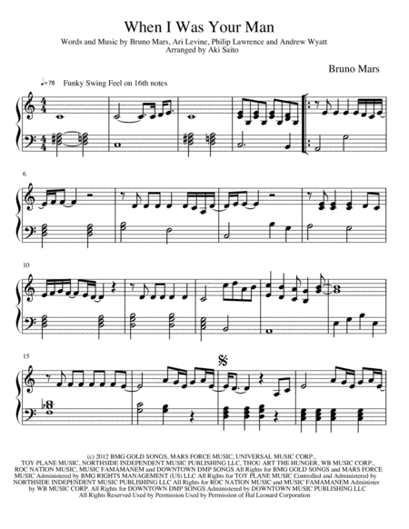 Easy Piano Solo Bruno Mars When I Was Your Man Arranged By Aki Saito Page 2