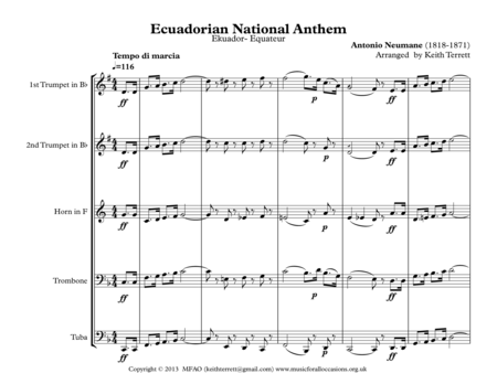 Ecuadorian National Anthem Ekuador Equateur For Brass Quintet Page 2