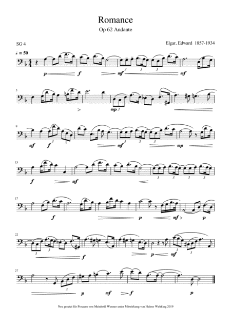 Elgar 2 Pieces For Trombone Posaune Elgar Edward Salut D Mour Opus 12 Elgar Edgar Romance Opus 62 Andante Trombone Posaune Page 2