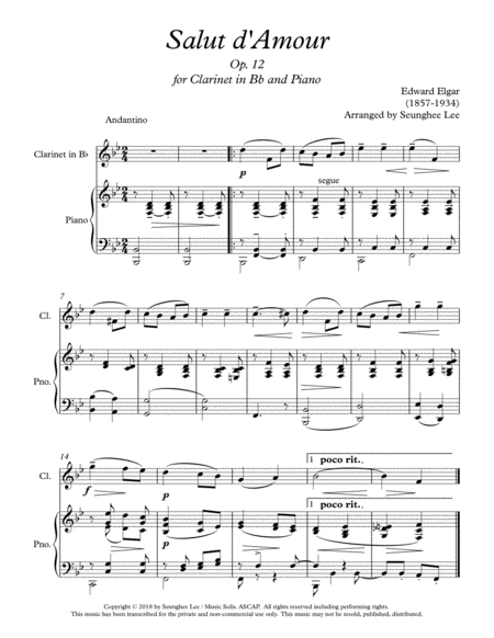 Elgar Salut D Amour Op 12 For Clarinet And Piano Page 2