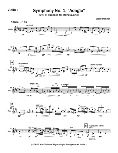 Elgar Symphony No 1 Adagio For String Quartet Parts Page 2