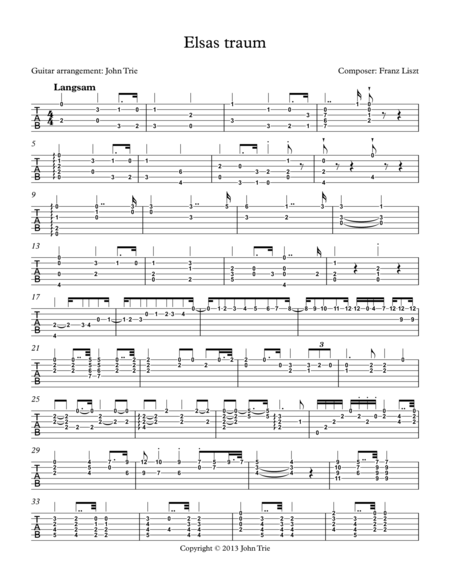 Elsas Traum Guitar Tablature Page 2