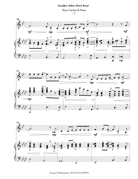 Elton John Goodbye Yellow Brick Road For Bass Clarinet Piano Page 2