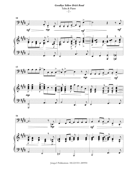 Elton John Goodbye Yellow Brick Road For Tuba Piano Page 2