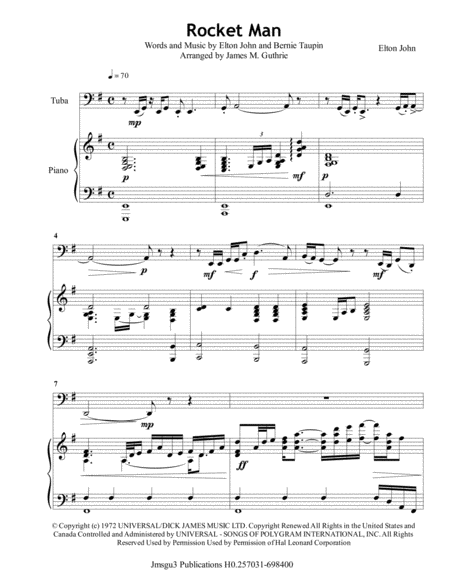 Elton John Rocket Man For Tuba Piano Page 2