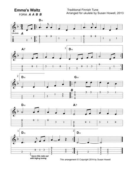 Emmas Waltz Ukulele Instrumental In D Minor Page 2