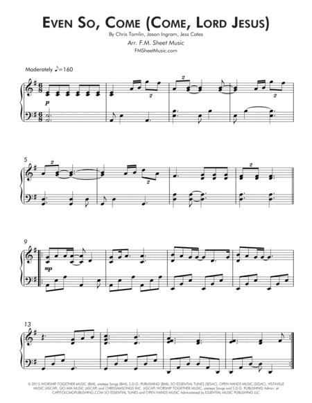 Even So Come Come Lord Jesus Intermediate Piano Page 2