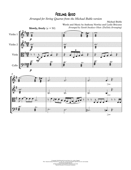 Feeling Good By Michael Buble String Quartet Arranged By Dasola Page 2