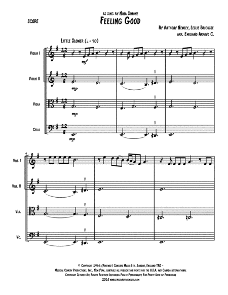 Feeling Good By Nina Simone For String Quartet Page 2