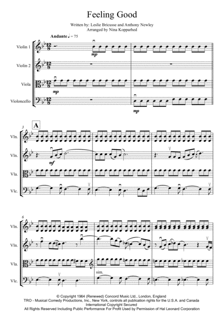 Feeling Good For String Quartet Page 2