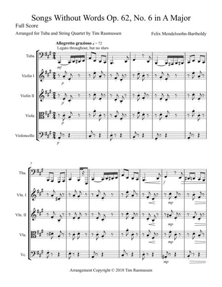 Felix Mendelssohn Songs Without Words Op 62 No 6 In A Major Arranged For Tuba Solo And String Quartet Accompaniment Score And Parts Page 2