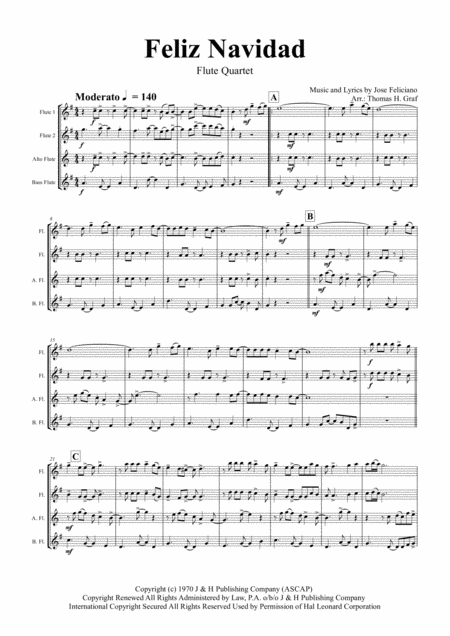 Feliz Navidad Christmas Classic Flute Quartet Page 2