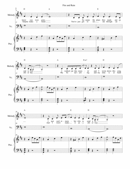 Fire And Rain Vocal Solo And Piano With Either Cello Flute French Horn Or Violin Parts Attached Page 2