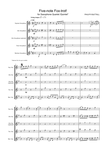 Five Note Fox Trot Saxophone Quartet Quintet Score Page 2