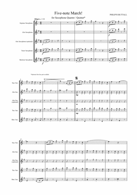 Five Note March Saxophone Quartet Quintet Score Page 2